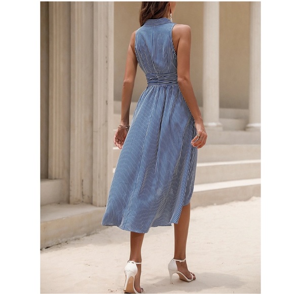 5 for $25! 💕 Vertical Stripe Button Front High Low Dress - Picture 4 of 16